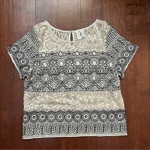Meadow Rue Anthropologie Elegant Black and Cream Embroidered Women's Top Size 14